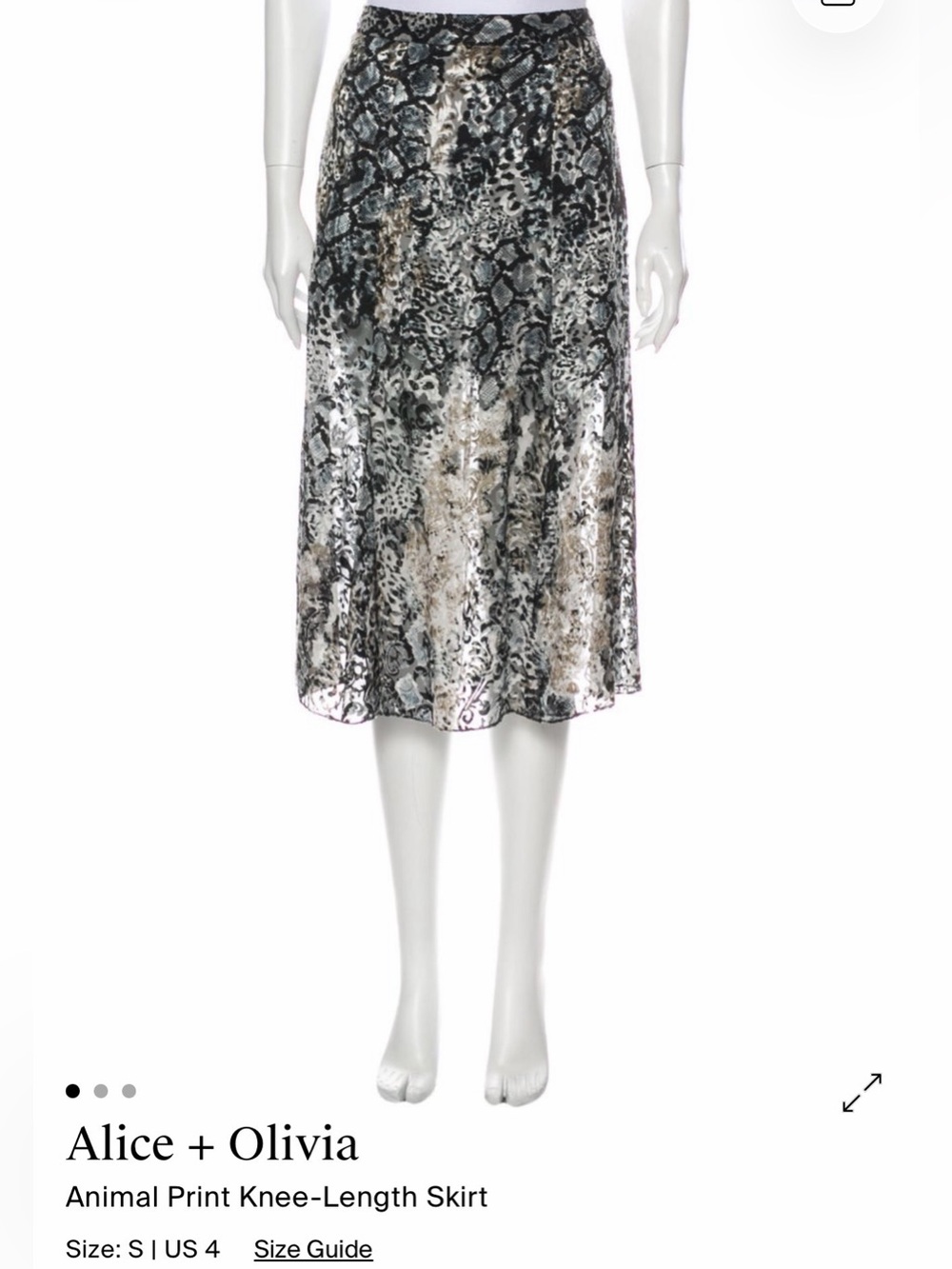 Alice + Olivia Printed Midi Skirt in Black, Gray & Cream